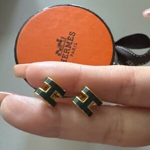 Hermes Gold and Green Earrings